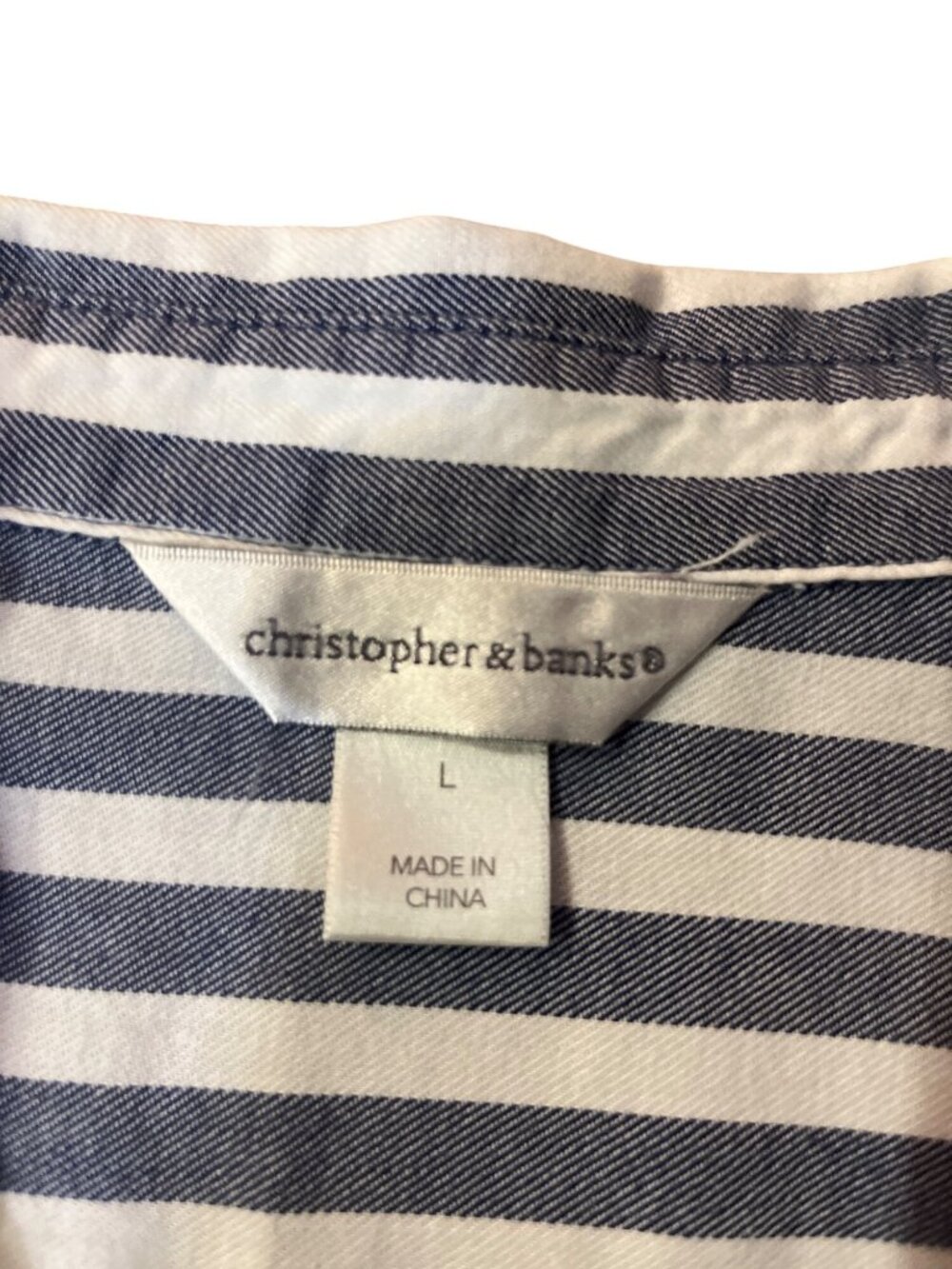 Christopher & Banks Womens L Used Blue White Striped Cotton Shirt - Picture 7 of 12